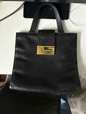 Gucci G-Frame Black Leather Top-Handle Bag with Gold Hardware
